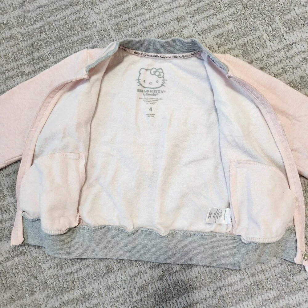 Hello Kitty toddler girls lightweight full zip jacket pink gray size 4